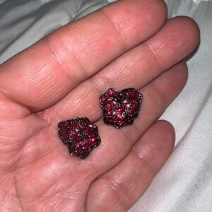 Red Pave Rose crystal earrings vintage 1990’s earrings